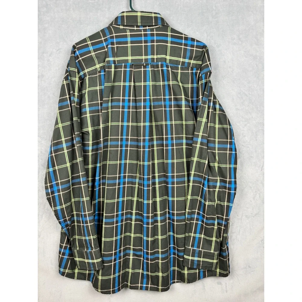 Orvis Mens XL Plaid Button Down Shirt Green Blue Cotton Long Sleeve Sporting